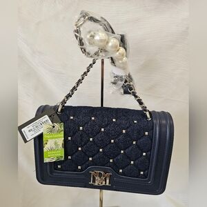 Badgley Mischka Navy Blue Quilted Women Bag
